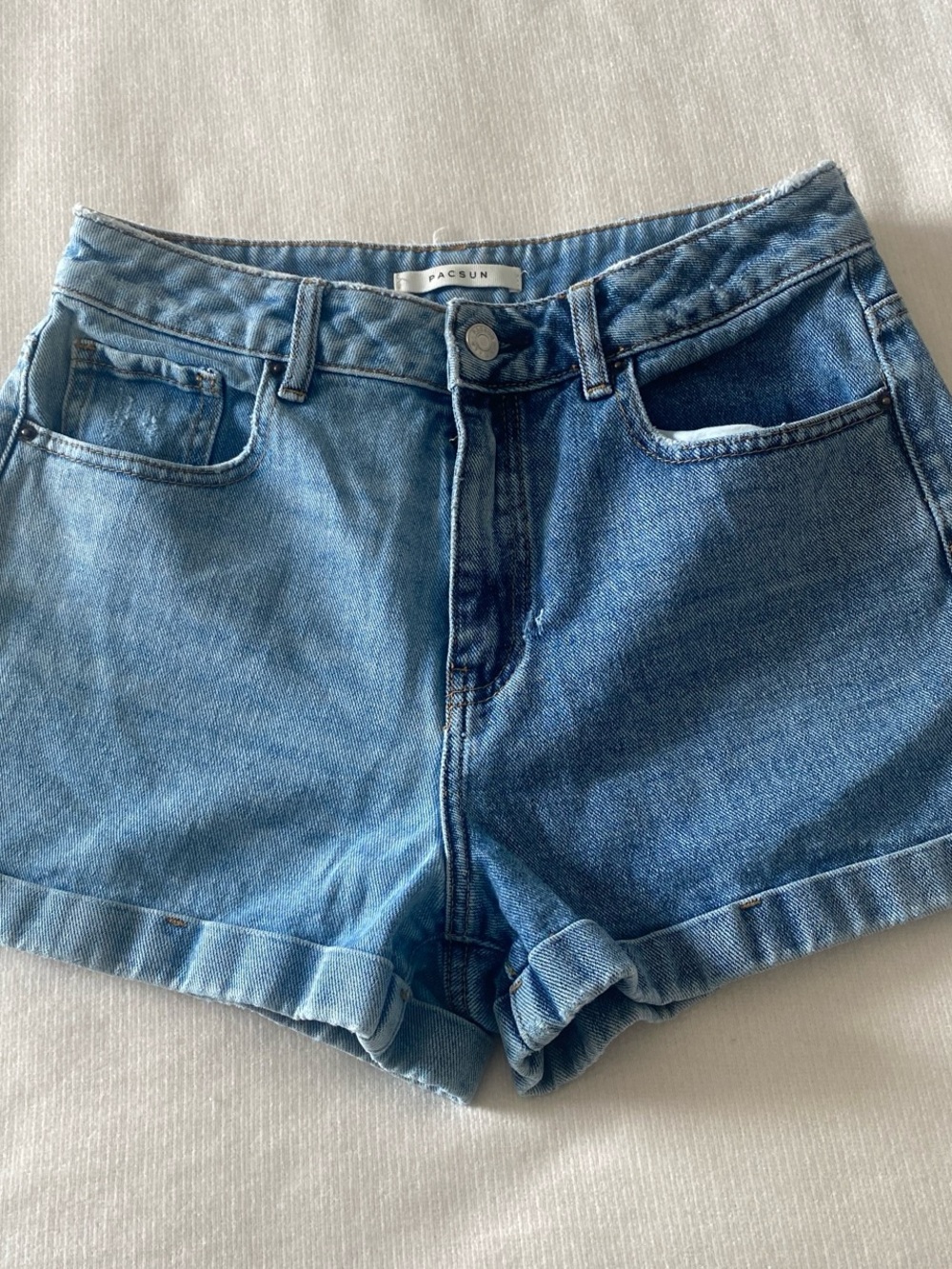 PacSun Women's Blue Denim High-Rise Roll Cuff Shorts